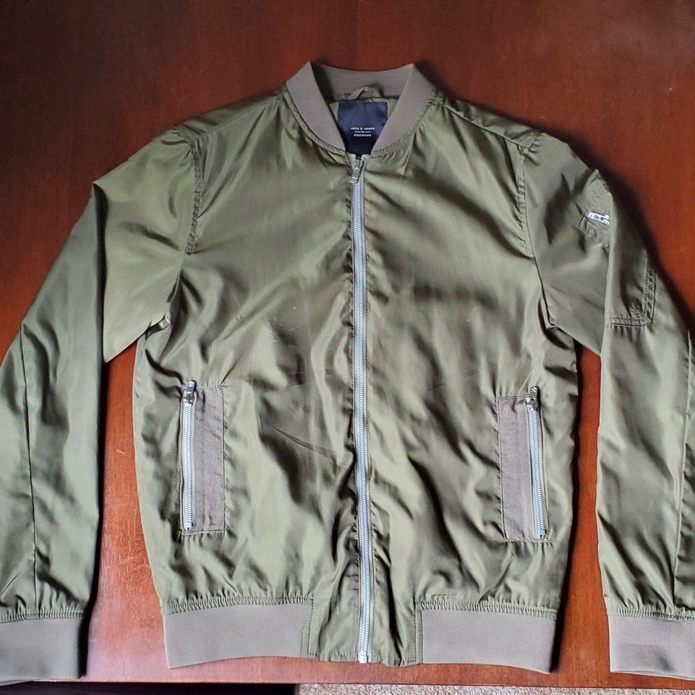 Olive Nylon Bomber Jacket